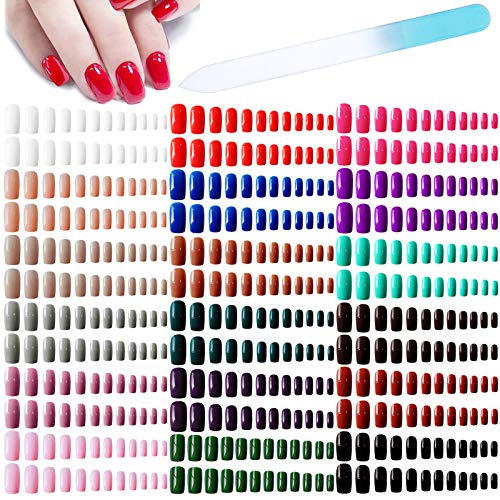 432pc Glossy Solid Color Square False Nails 18 Colors Coffin Nail Tips Kit Artificial Fake nails Full Cover Fingernails with a Crystal Nail File for Nail Art Salon DIY Decoration