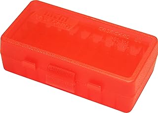 MTM P50-9M-29 Ammo Box 50 Round Flip-Top | Fits 380 ACP & 9MM Cal | Made of Polypropylene | Stackable, Snap Lock Latch | USA Made | Clear Red