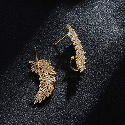 Crawler Pierced Wrap Earrings Cuff - Women's 14K Gold Plated Sterling Sliver Cubic Zirconia Crystal Rhinestone Diamond Cz Cluster Leaf Post Earrings Ear Climber Jackets Hypoallergenic Stud Earring #TOP3
