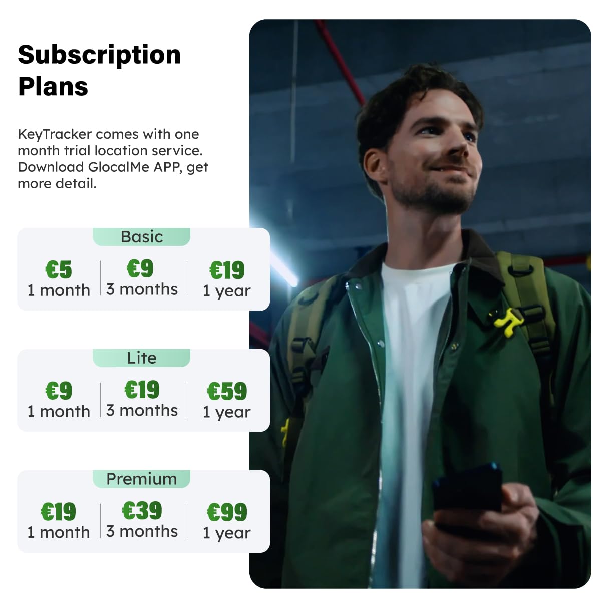 GlocalMe KeyTracker, Traceur GPS Global 4G LTE pour Enfants, véhicules, Bagages & Objets de Valeur, étiquette Intelligente avec GPS, AGPS, LBS, Bluetooth, Wi-FI et Radar Actif