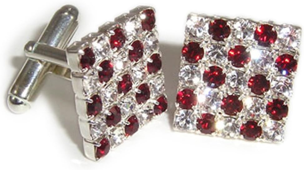LJ Designs Alternate Ruby & Crystal Square Cufflinks Silver Finish Made with Crystals from Swarovski Valentine s Day Gift