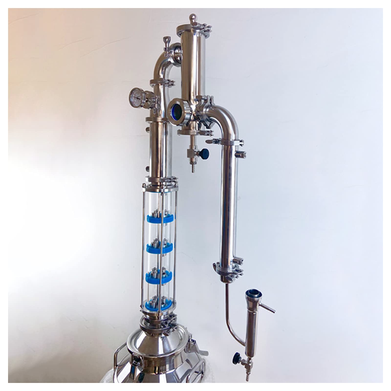 AIZYR Columna De Destilador Sanitario OD91 De 3 "(76 Mm), Combinación De Torre De Reflujo con Columna De Destilación De 3 "De 5 Pisos Y Juego De Canasta De Ginebra,Seta