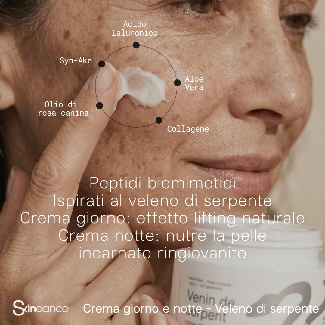 SKINEANCE – Il veleno di serpente DUO giorno e notte - Attivi anti-età - Riduce le rughe d'espressione, le linee sottili, le borse e le occhiaie - 2 x 50ML…