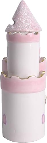 Vista 3 de Vencer Alcancía grande de cerámica de castillo de princesa para niñas y niños, alcancía para niños, alcancía para niños, rosa, gran juguete