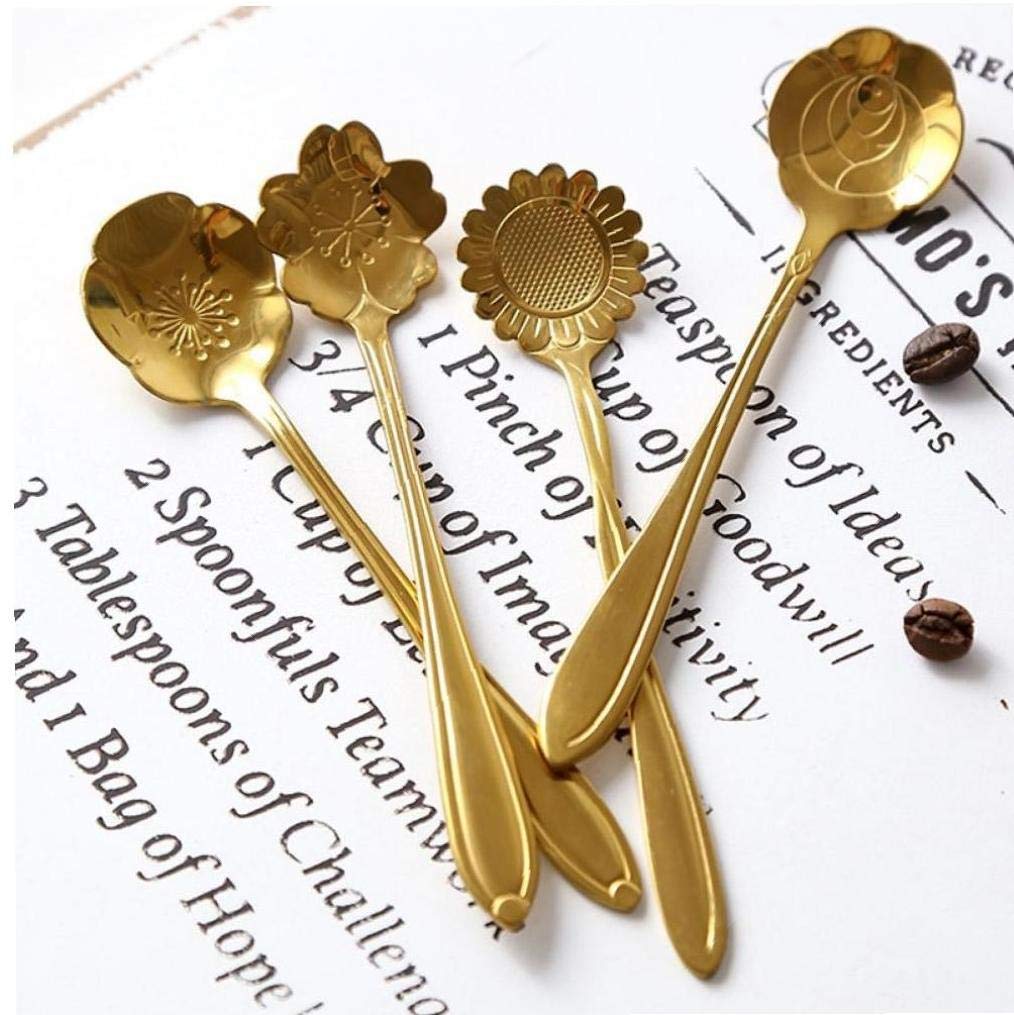 Angoter 4PCS Stainless Steel Tea Spoon Set Gold Teaspoon Small