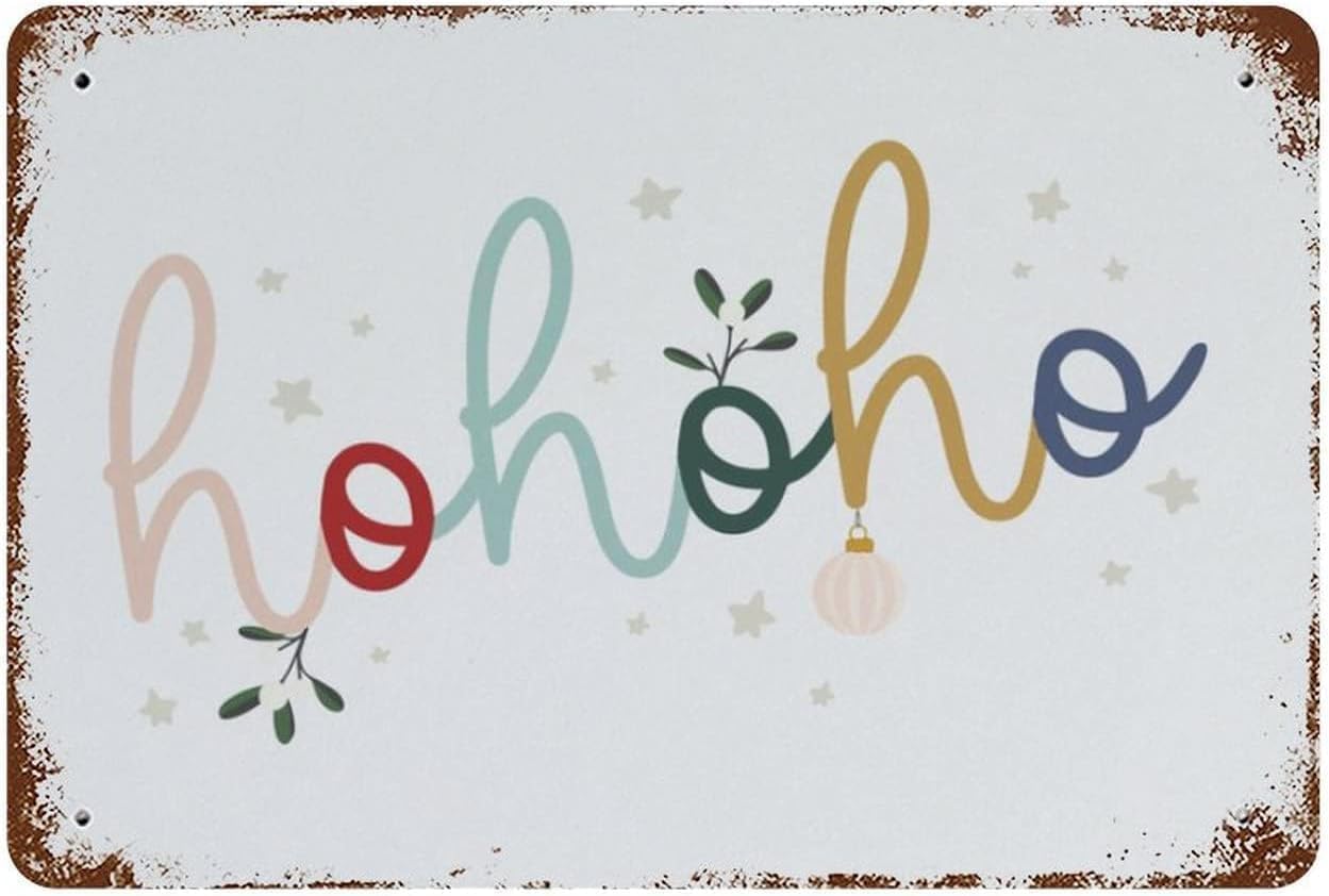 Kwqdozf Tin Sign-5 8X12 Inch Ho Ho Ho Christmas Vintage Metal Aluminum Tin Sign Door Signs 8X1