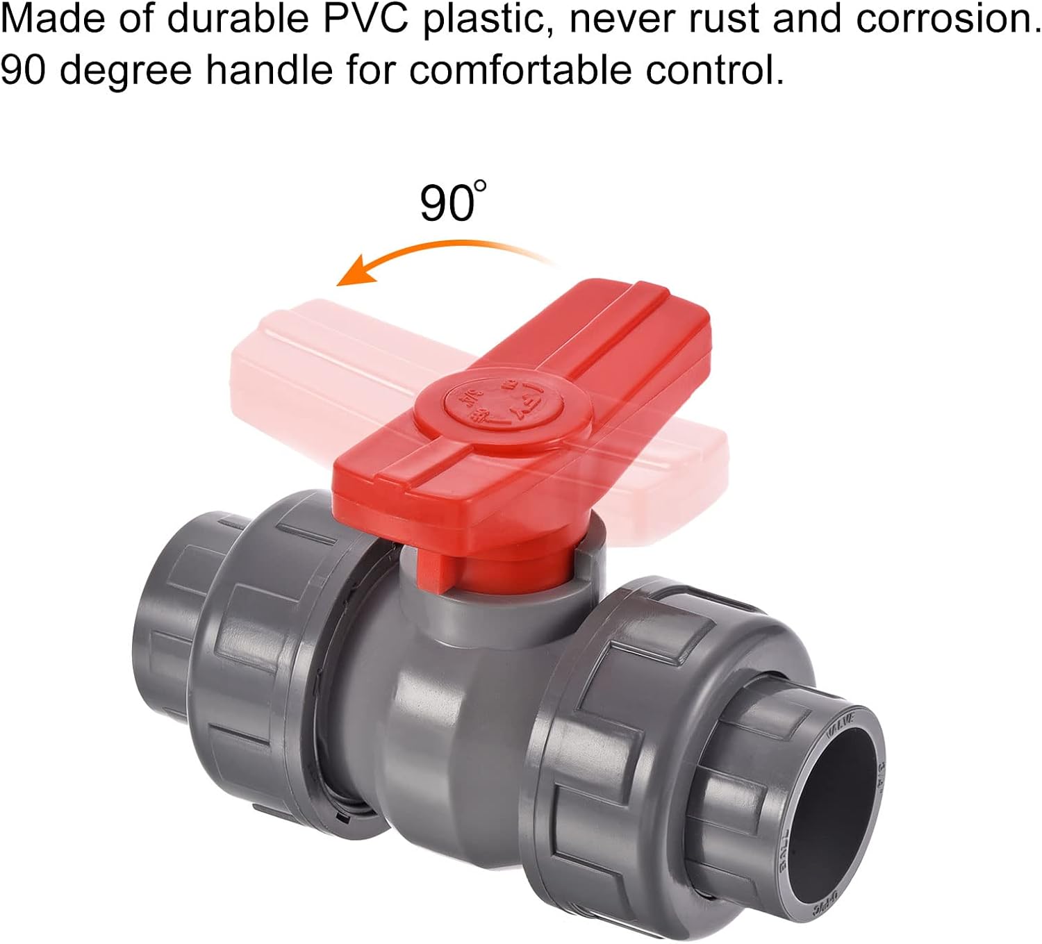 PATIKIL 25mm ID Double Union Ball Valve, 1 Pack PVC Socket Type Shut-off Valve Switch for Water Flow Control, Gray