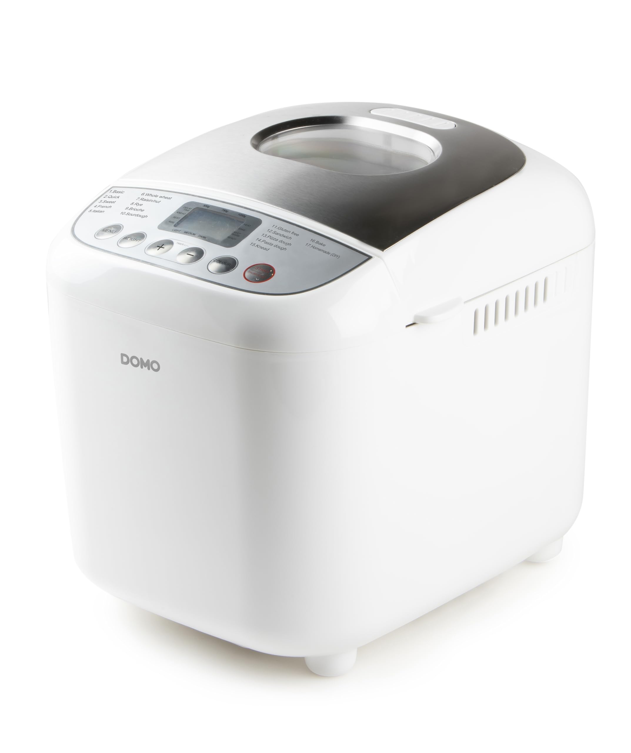 DOMO B3976 Brotbackautomat - 17 Backprogramme inkl. Pizza und Glutenfrei-Programm - 3 Brotgrößen (500g - 750g - 1000g) - PFAS frei - mit Timer, LCD Display und Warmhaltefunktion