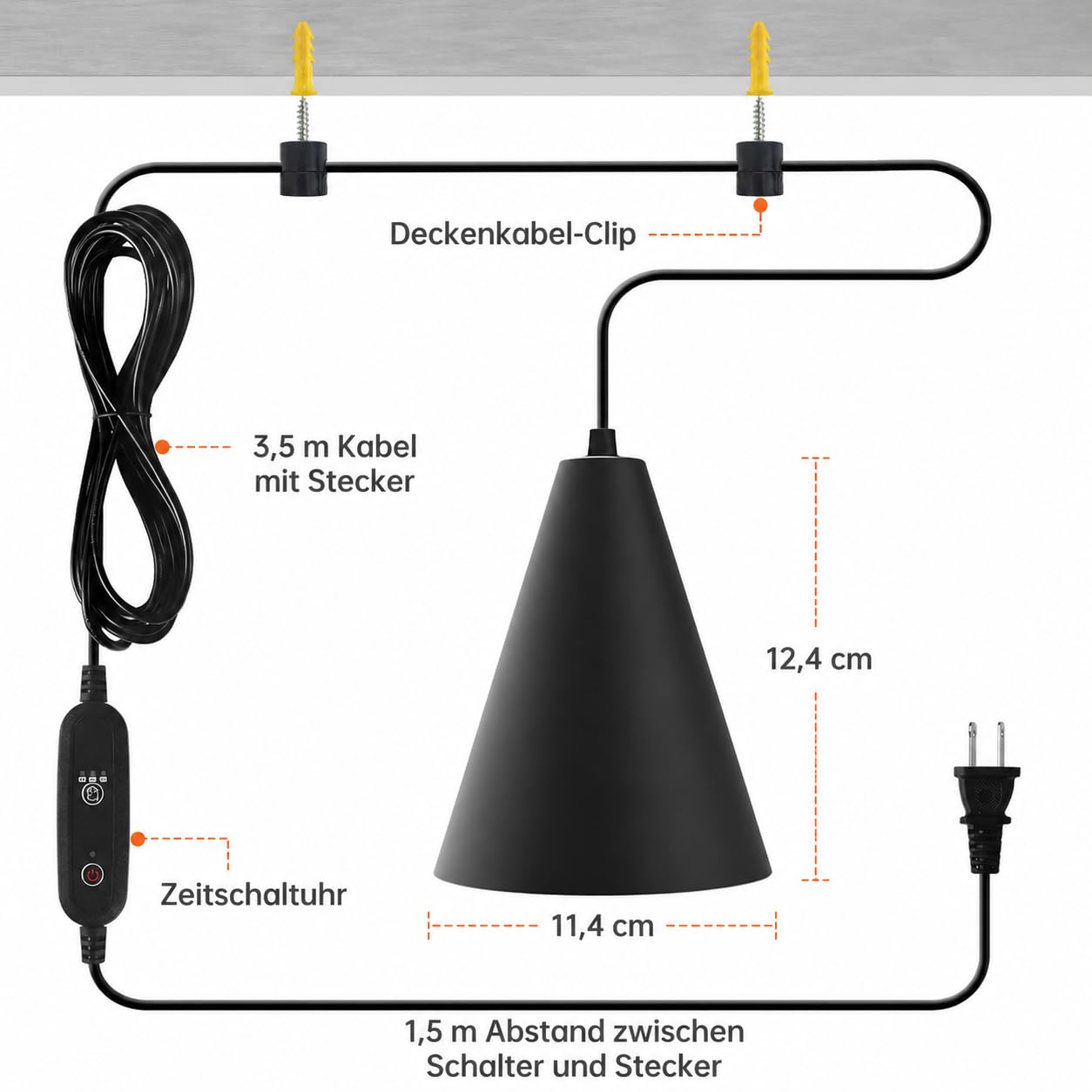 Bstrip LED Pflanzenlampe Hängend mit Timing und Hängendem System, 25W Vollspektrum 3000K Grow Lampe, 4H/9H/14H Timer, 5m Kabel & Deckenclips für Zimmerpflanzen und Blühen