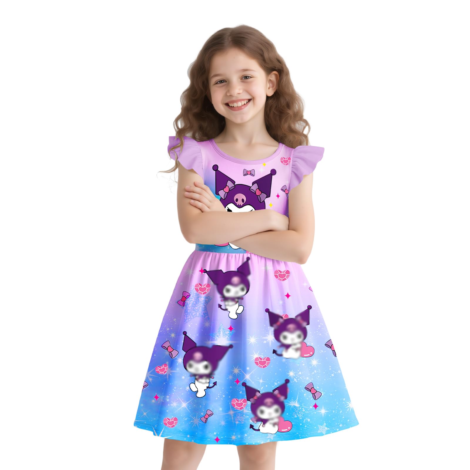 Girls Cute Purple Dress Ruffle Sleeve Dresses Kids Lovely Dresses Party Outfit Birthday Gift Purple 11-12 Years