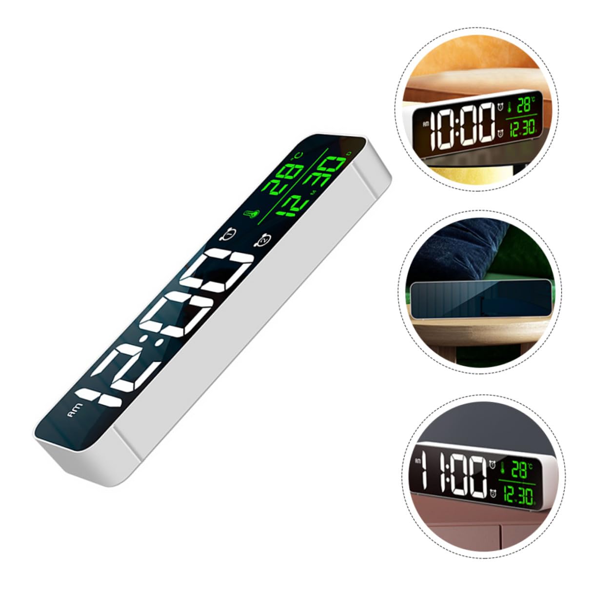Reloj Despertador Digital LED Multifuncional con Pantalla Grande Temperatura Fecha Tonos Música Alarma Brillo Regulable para Oficina y Mesita de Noche Montaje Pared o Sobremesa