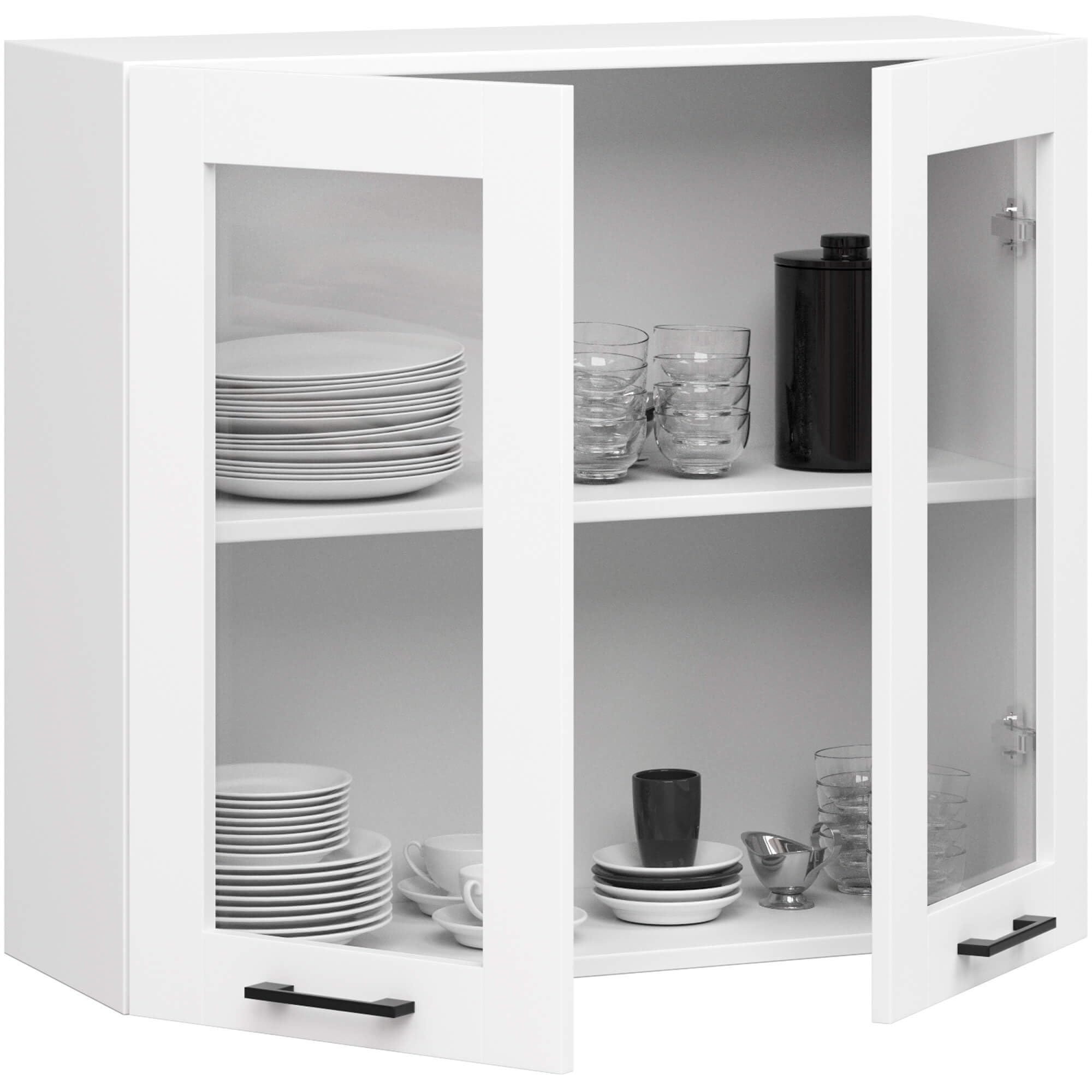 AKORD | Armoire de Cuisine Suspendue - Vitrine de Cuisine 80cm, H720 | Meuble avec 2 Portes et 2 Étagères | Armoire de Rangement | Blanc