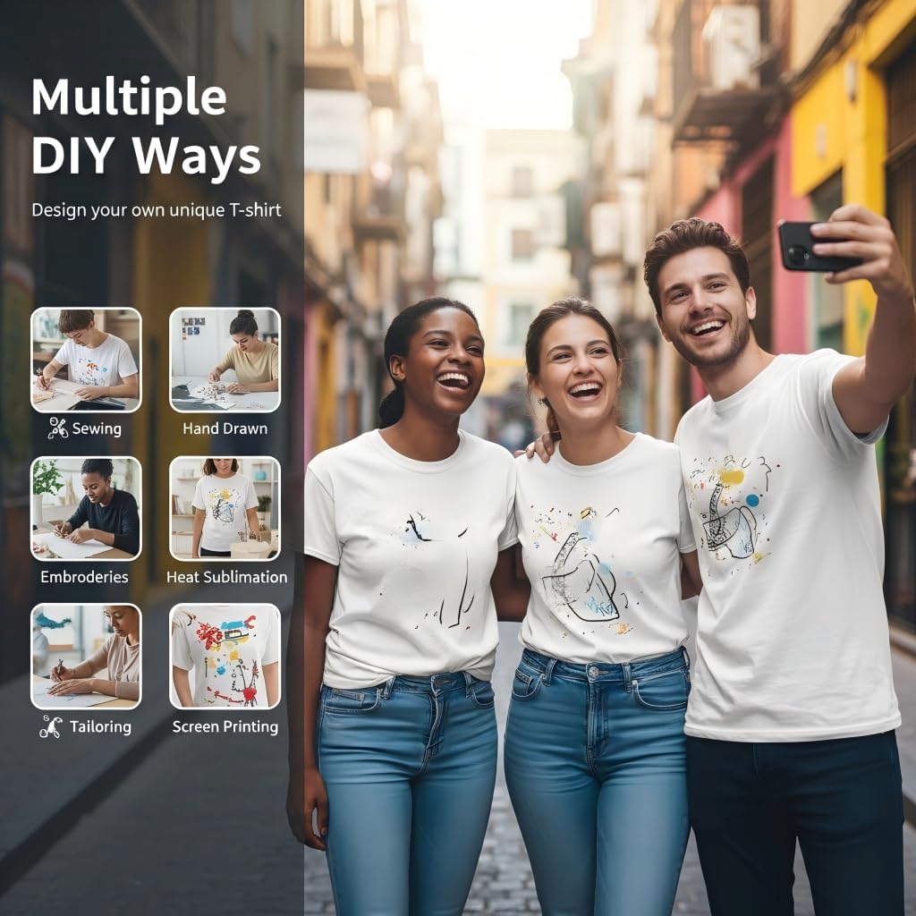 6 Pack White Polyester Sublimation T-Shirt Blanks, Unisex Crew Neck Short Sleeve for DIY Custom Printing & Heat Transfer