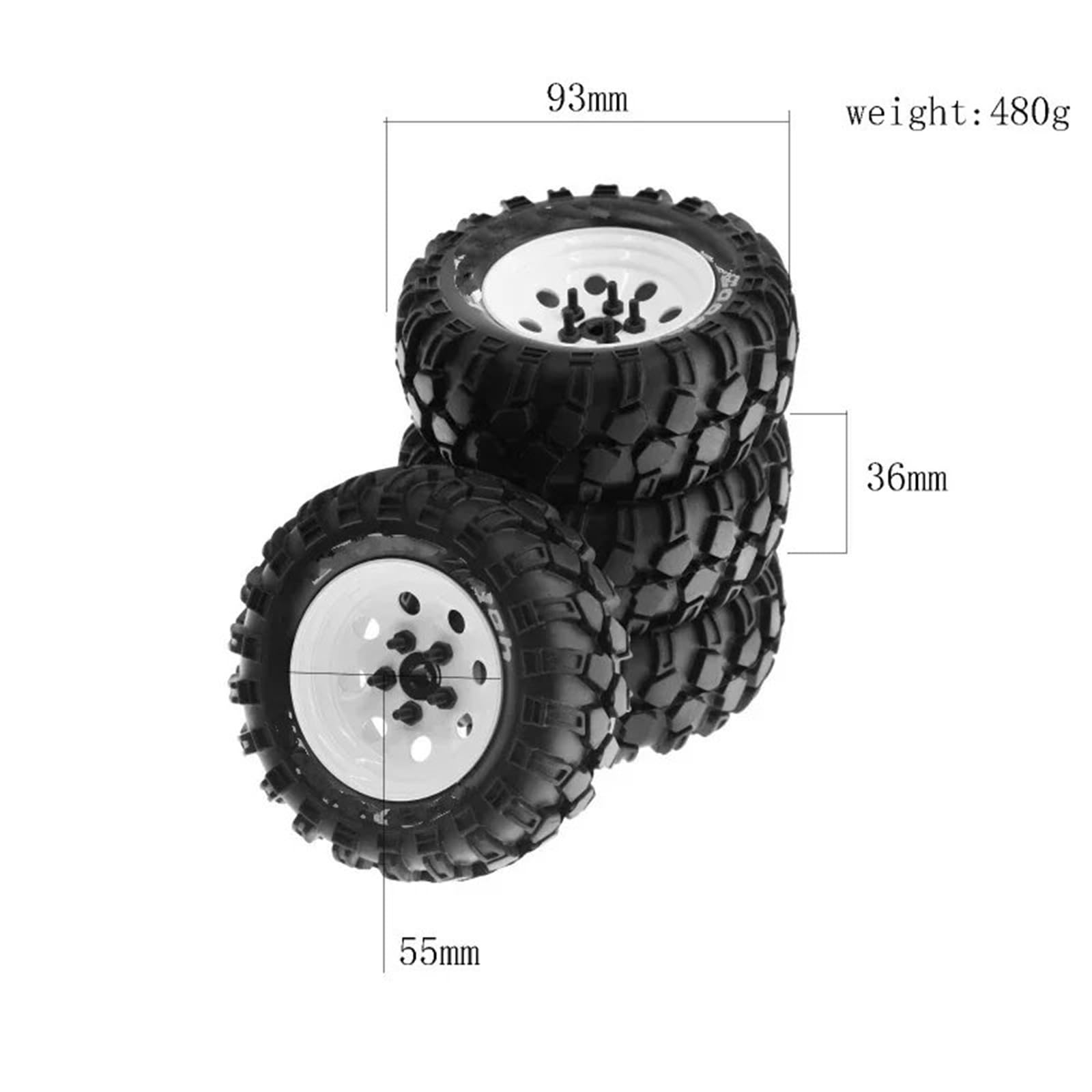 RC Pneumatici Ruote Compatibile Con Traxxas TRX4 D90 D110 Per Axial SCX10 4 Pezzi 93mm Metallo 1.9" Beadlock Cerchione Gomma Set 1/10 RC Crawler Car