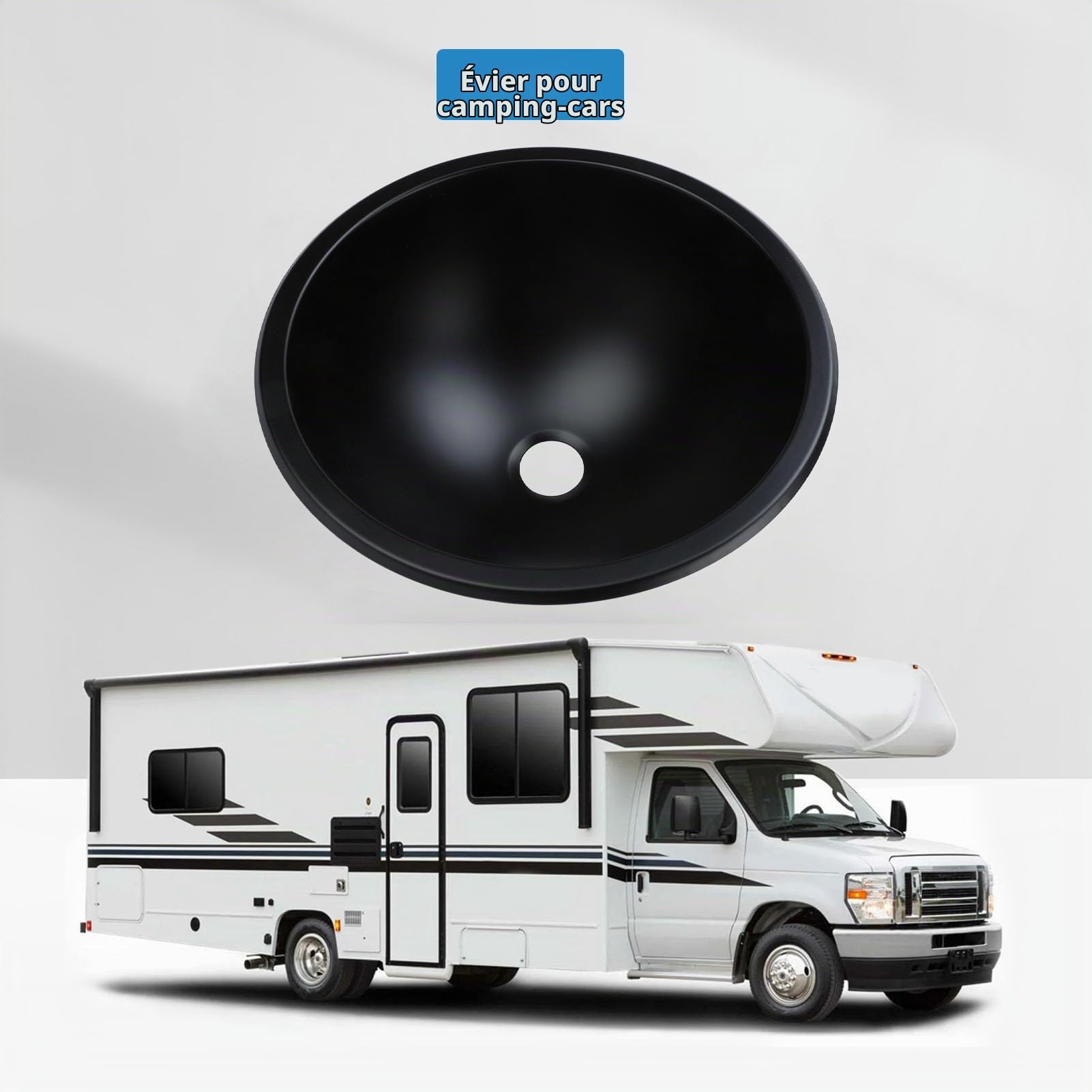 Évier Rond pour Camping-car en Acier Inoxydable, Petit évier de Cuisine Rond Noir pour Camping-car de 12, 5,9 de Profondeur, Évier de Barre de Cuisine pour Cuve Unique,