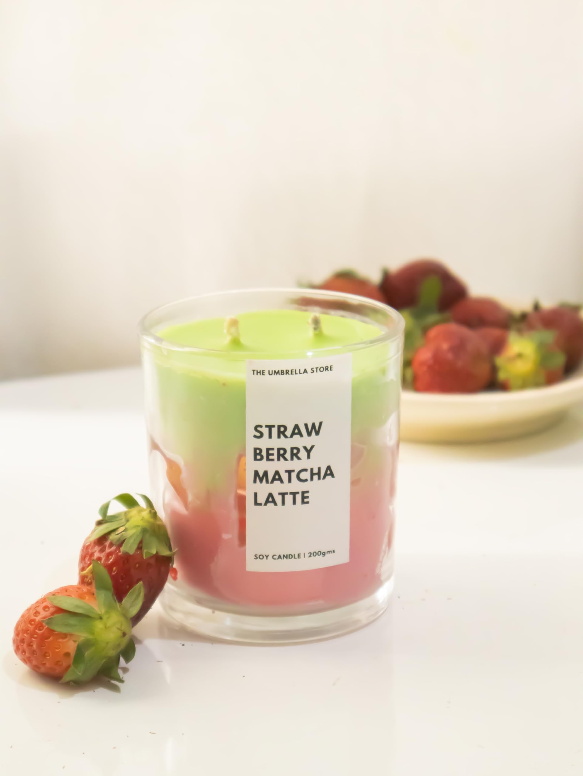 THE UMBRELLA STORE Strawberry Matcha Latte Scented Candle, Iced Strawberry Matcha Scented Candle, Soy Wax and Gel Wax as ice Cubes- Strawberry, Matcha and Vanilla (Strawberry Matcha Latte)-image-25