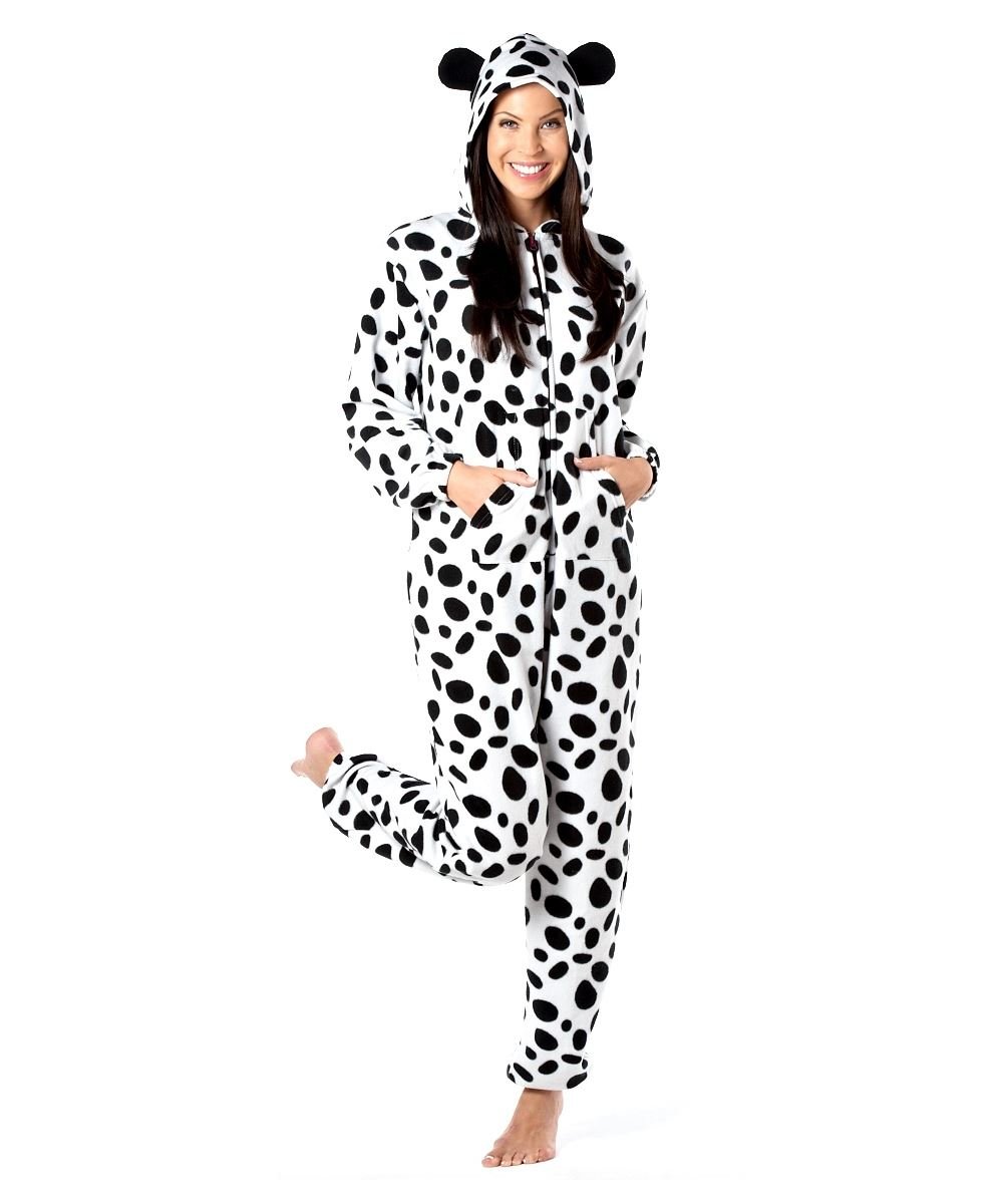 Selena Secret's Ladies Cow, Spot Dog, Animal print onesie with Ears - Colour: Spot Dog, Size: S/M (8-10)