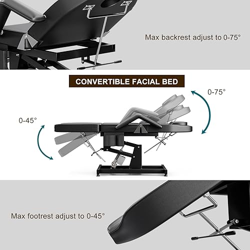 Miniatura 4 de Paddie Silla eléctrica de altura ajustable para tatuaje, cama de esteticista facial, mesa de masaje de elevación eléctrica con bolsillo de