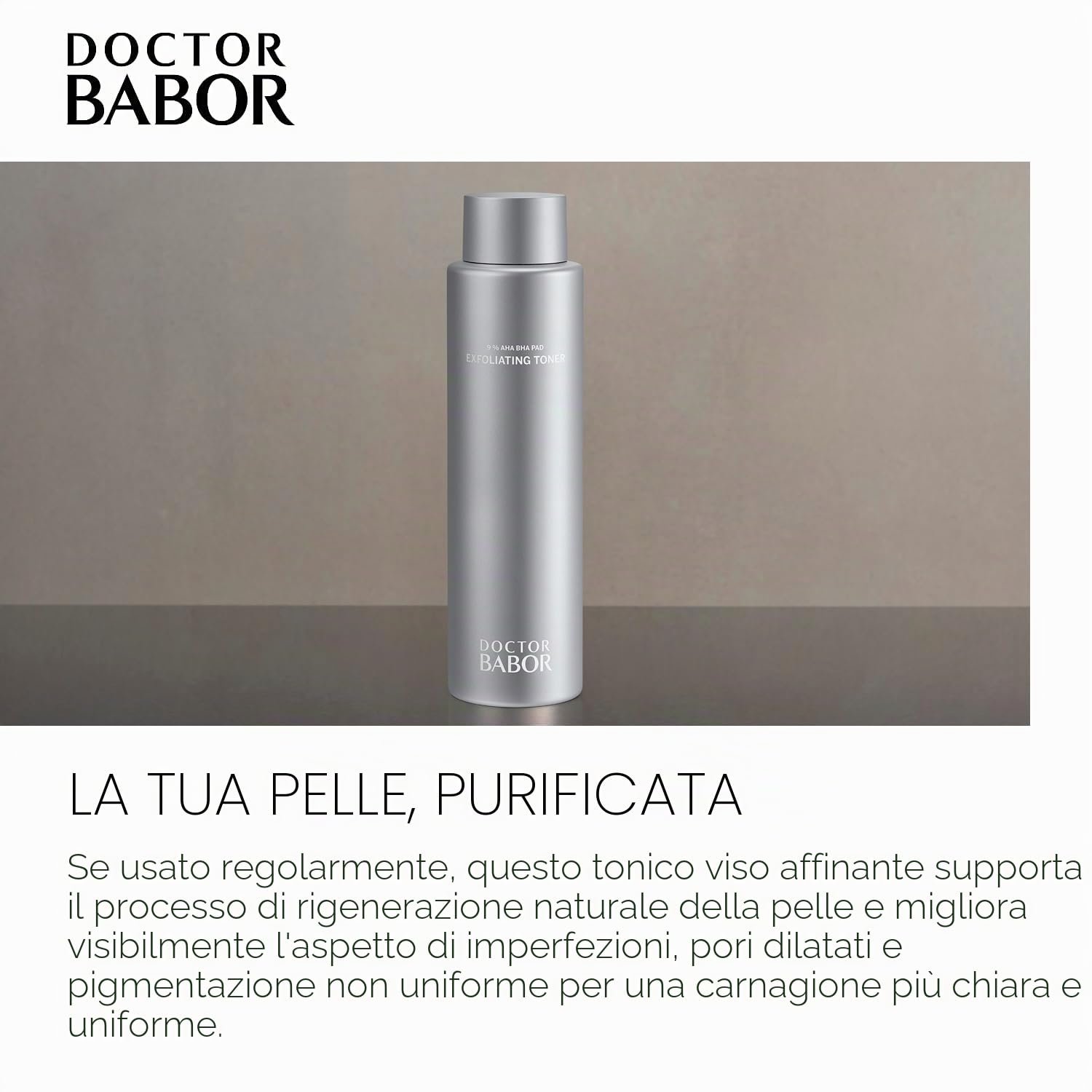 DOCTOR BABOR Exfoliating Toner | Detergente Viso per Pelli Grasse e con Imperfezioni | Anti-acne e Affinante dei Pori | Con AHA, BHA e PAD | 200 ml