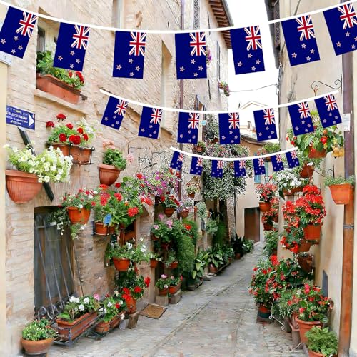Image of AhfuLife 33 Ft New Zealand String Flags Banner for World Cup Decorations 2026, 30 Pcs Small New Zealand Bunting String Flags, Double Sided for National Day Garden Sports Party Decor (5.5x8.3 Inch)