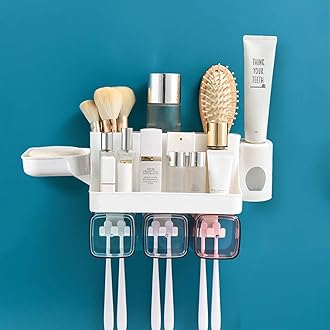 Maharsh Wall Mountable Durable and Stable Plastic Toothbrush Holder with 3 Slots for Keeping Toothpaste, Comb, Cream, Lotion & soap Home and Home and Office (Multi) (3 Slot)