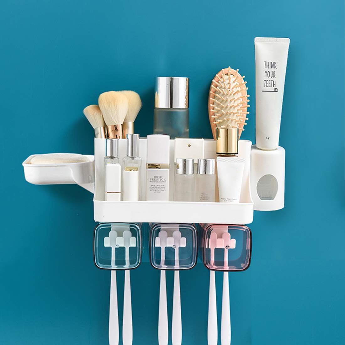 Maharsh Wall Mountable Durable and Stable Plastic Toothbrush Holder with 3 Slots for Keeping Toothpaste, Comb, Cream, Lotion & soap Home and Home and Office (Multi) (3 Slot)