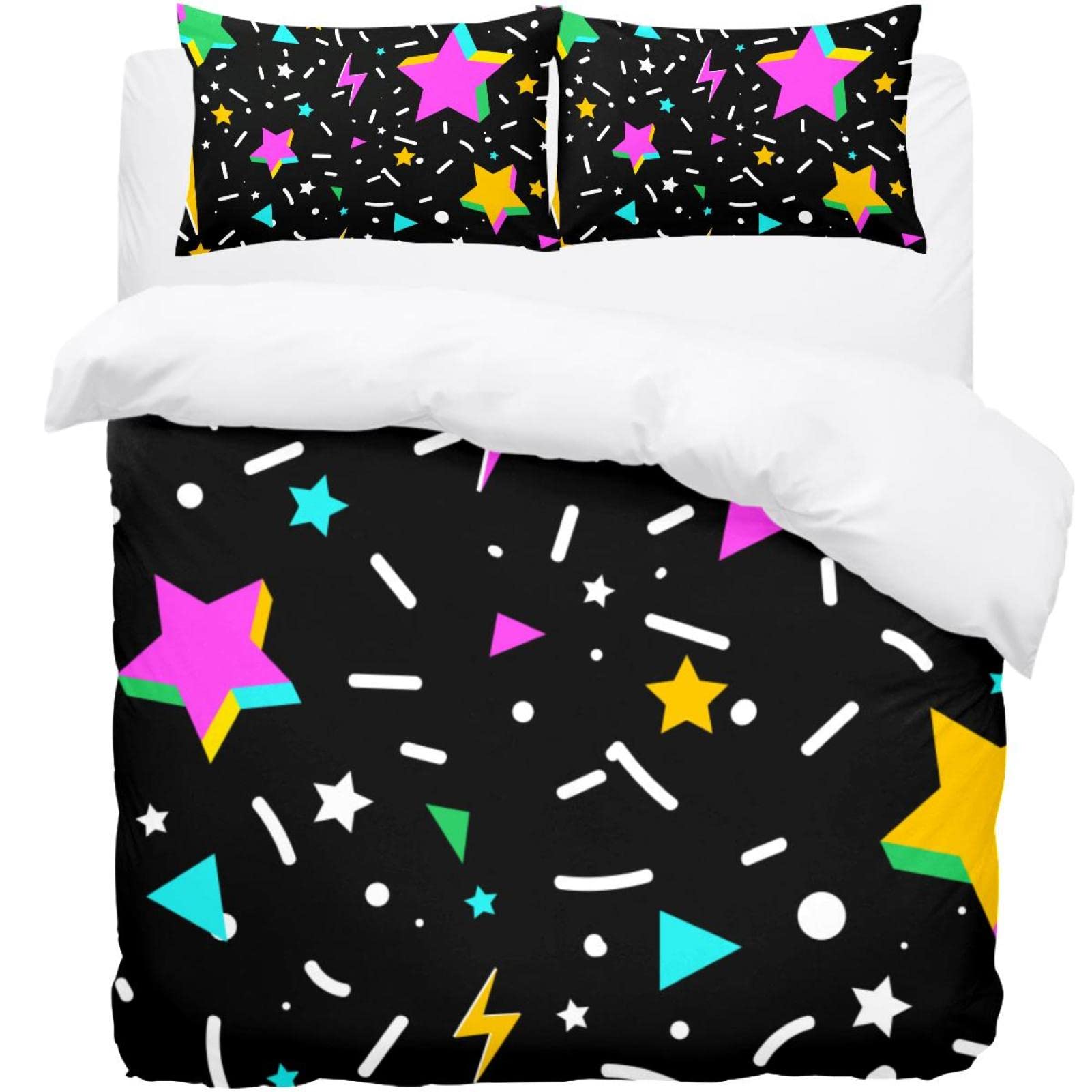 Housse de couette douce et drap pour lit une place motif étoiles pour chambre ado moderne