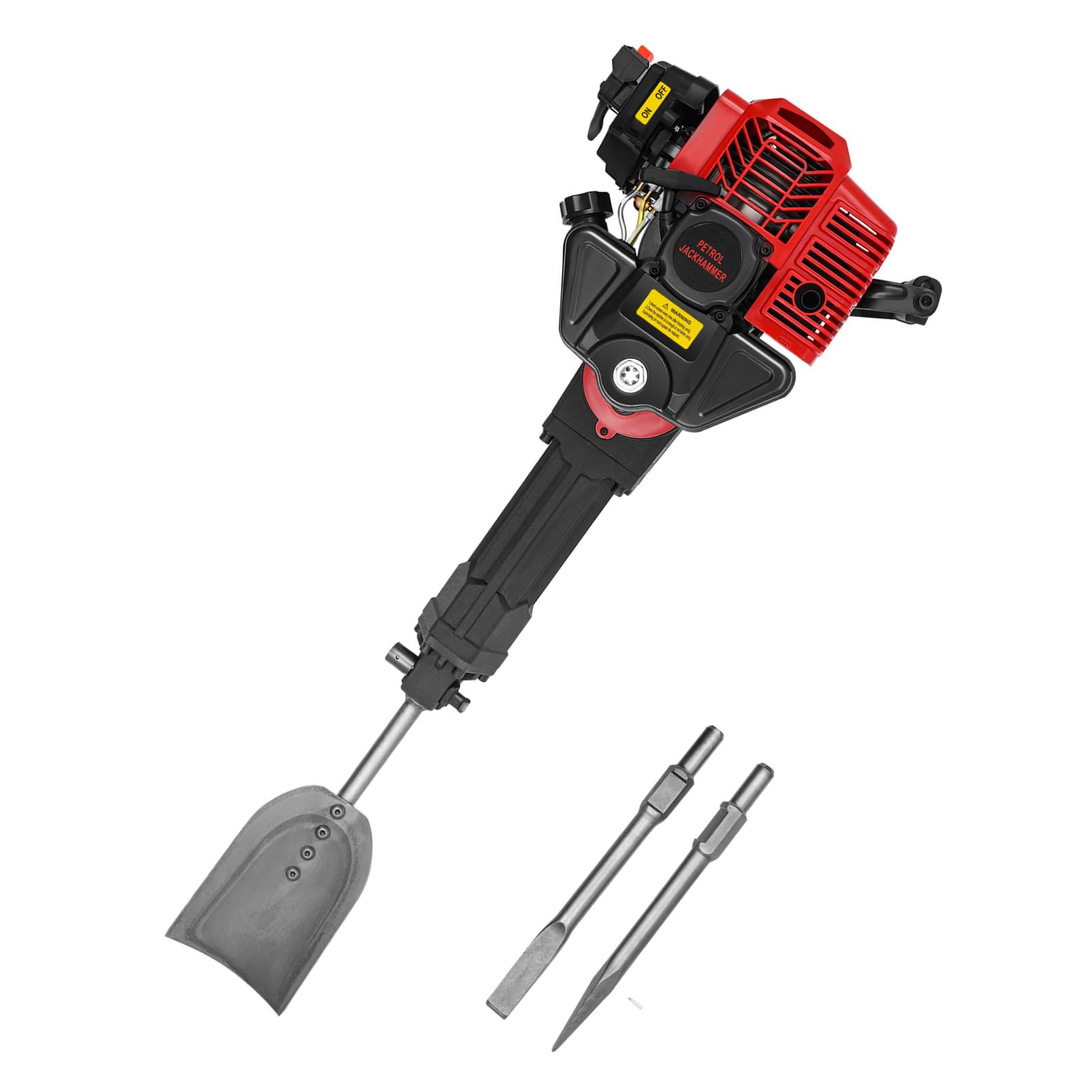 Bohrhammer Abbruchhammer 52CC 2Takt, 1900W Benzin Bagger mit Schaufel Spitzes Pickel Flache Spitzhacke, Stemmhammer Abbruchhammer Spaten Garten Bagge für Forstwirtschaftliche Rammarbeiten