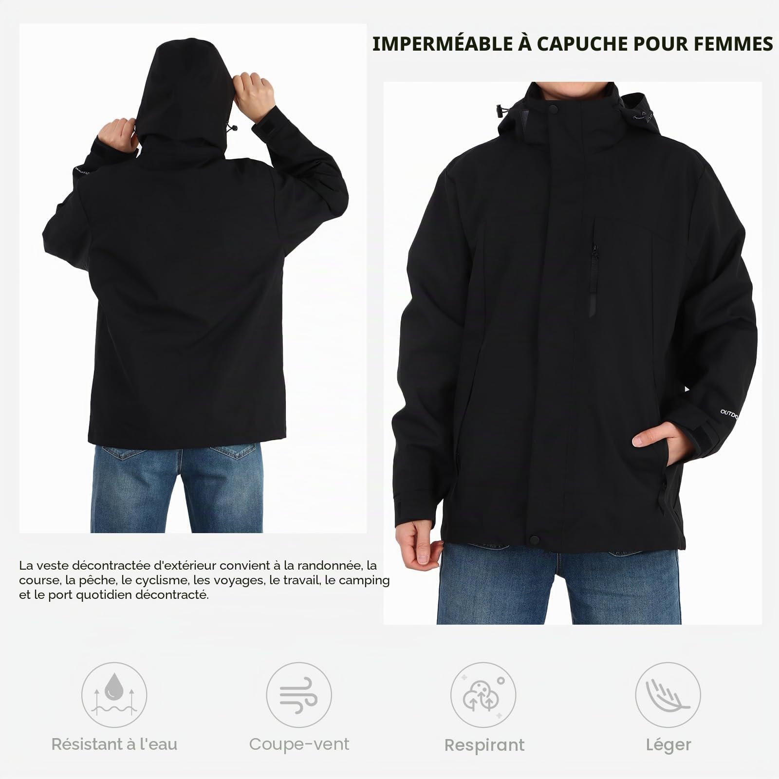 LHHMZ Veste imperméable pour femmes, Manteau de randonnée coupe-vent,Veste décontractée Manteau de travail