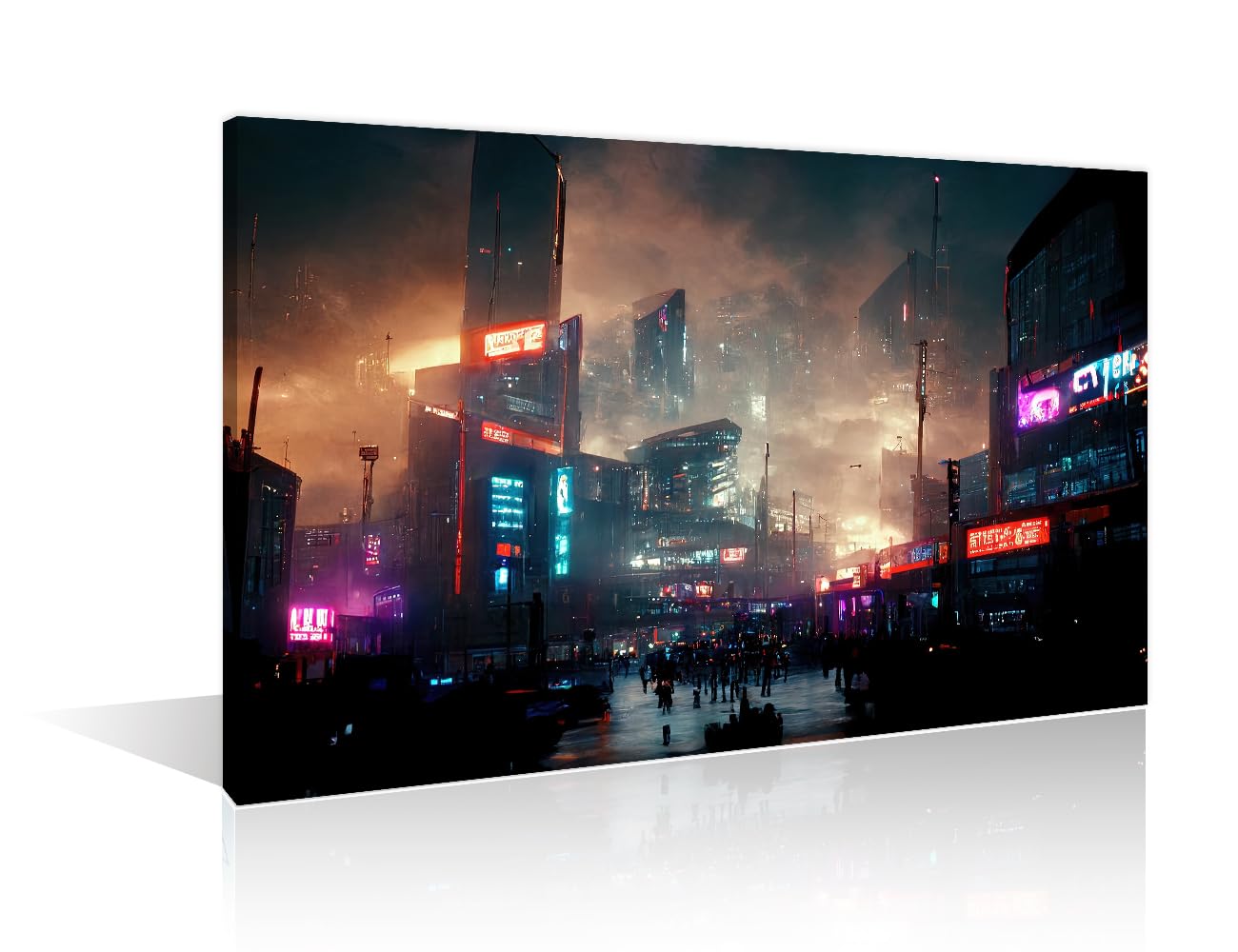 Canvas Wall Art for Living Room Futuristic Cyberpunk Streets Modern Home Decor Future City Concept HD Printed Posters Artwork for Bedroom Office Wall Art Painting Pictures Ready to Hang