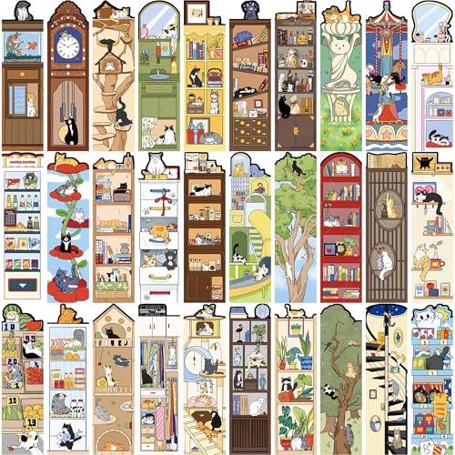 YIMINGOUFEI Marcapáginas Cat Life, 30 Hojas de Papel, 15 x 4 cm, Marcadores de Lectura Decorativos para Estudiantes y Amantes de los Libros, Adecuados para Regalos