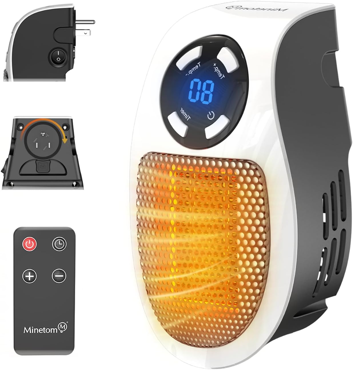 Plug in Space Heater for Indoor Use 450W, Wall Outlet Electric Heater with Remote, 12H Timer & LED Display, PTC Ceramic Fast Heat Safely for Bedroom Bathroom Office 1PC