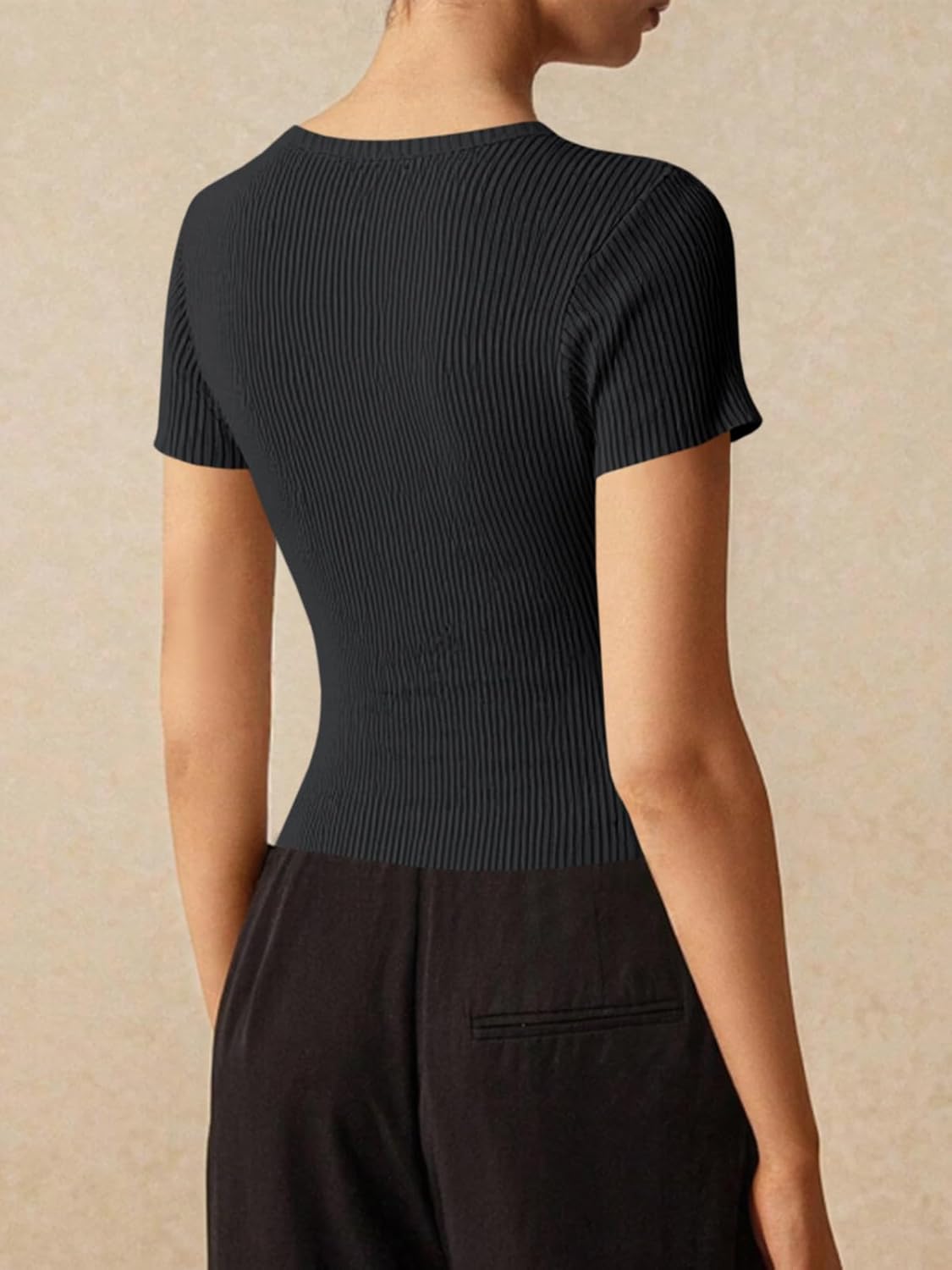 Imily Bela Womens Short Sleeve Sweater Tops Summer Button Down Casual Ribbed Knit Slim Fit Cropped Cardigan Shirts - Image 3