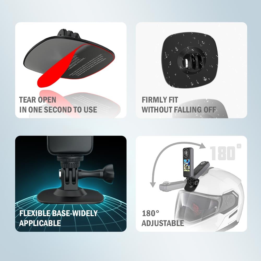 Kit de montaje adhesivo flexible para insta360 X Series, GoPro Max y Hero Series - Base de casco - Accesorios de cámara deportiva para cualquier superficie plana o curvada