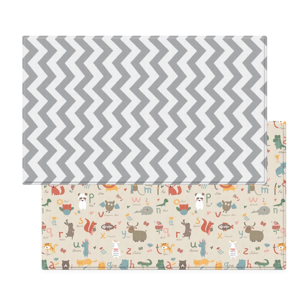Baby MAT - PLAYMAT - DWINGULER Slim - Zigzag Grey - MEDIUM 180 * 140 * 8mm - Wendbar, Weich, Schadstofffrei, Wasserdicht, rutschfest, CE Zertifiziert