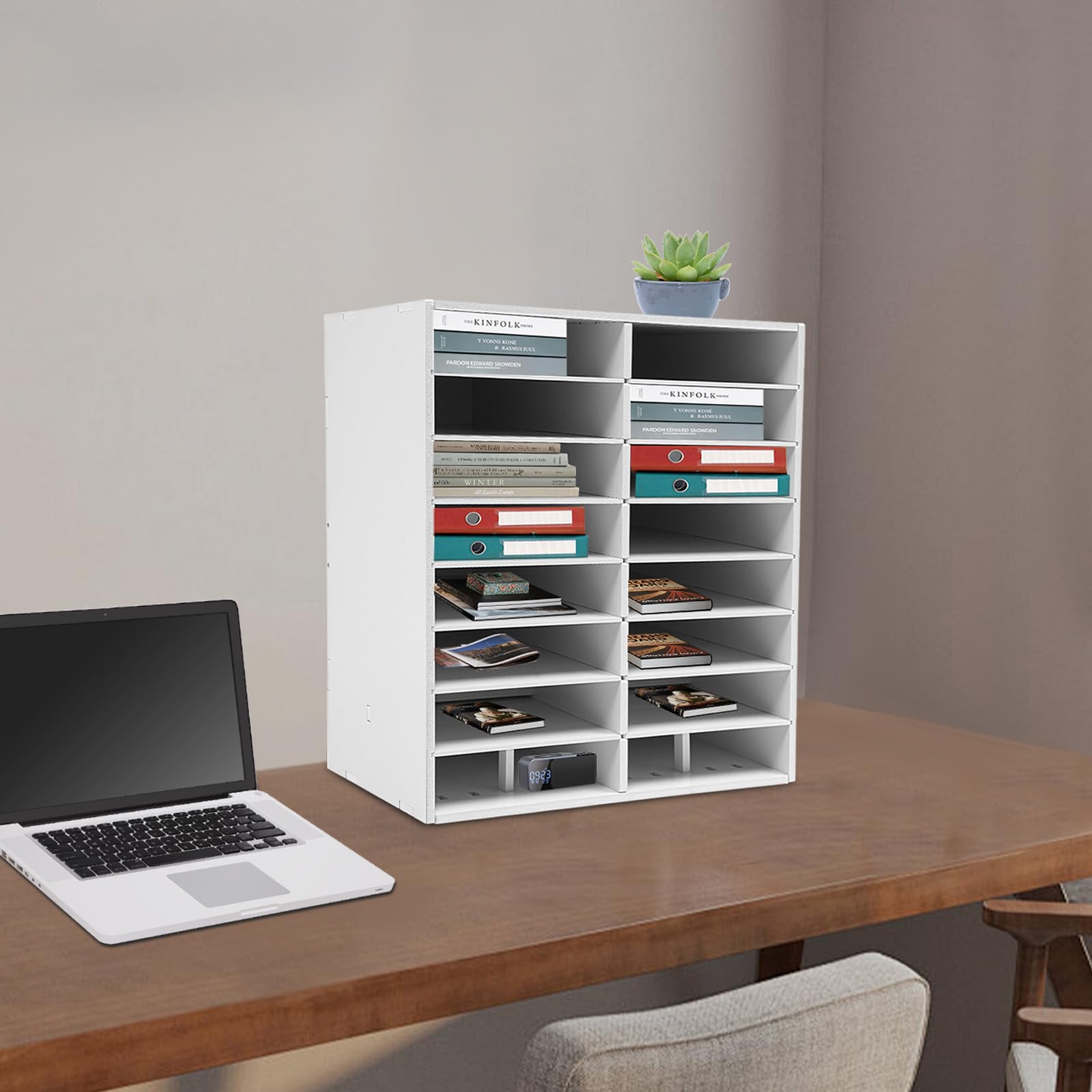 Dokumentenablage mit 16 Fächern, Schreibtisch Organizer Weiß | Aktensortierer, 16 Fächer in 2 Spalten, 8 Ebenen, 50 kg Gesamtlast, PVC, für Büro, Arbeitszimmer und Schule