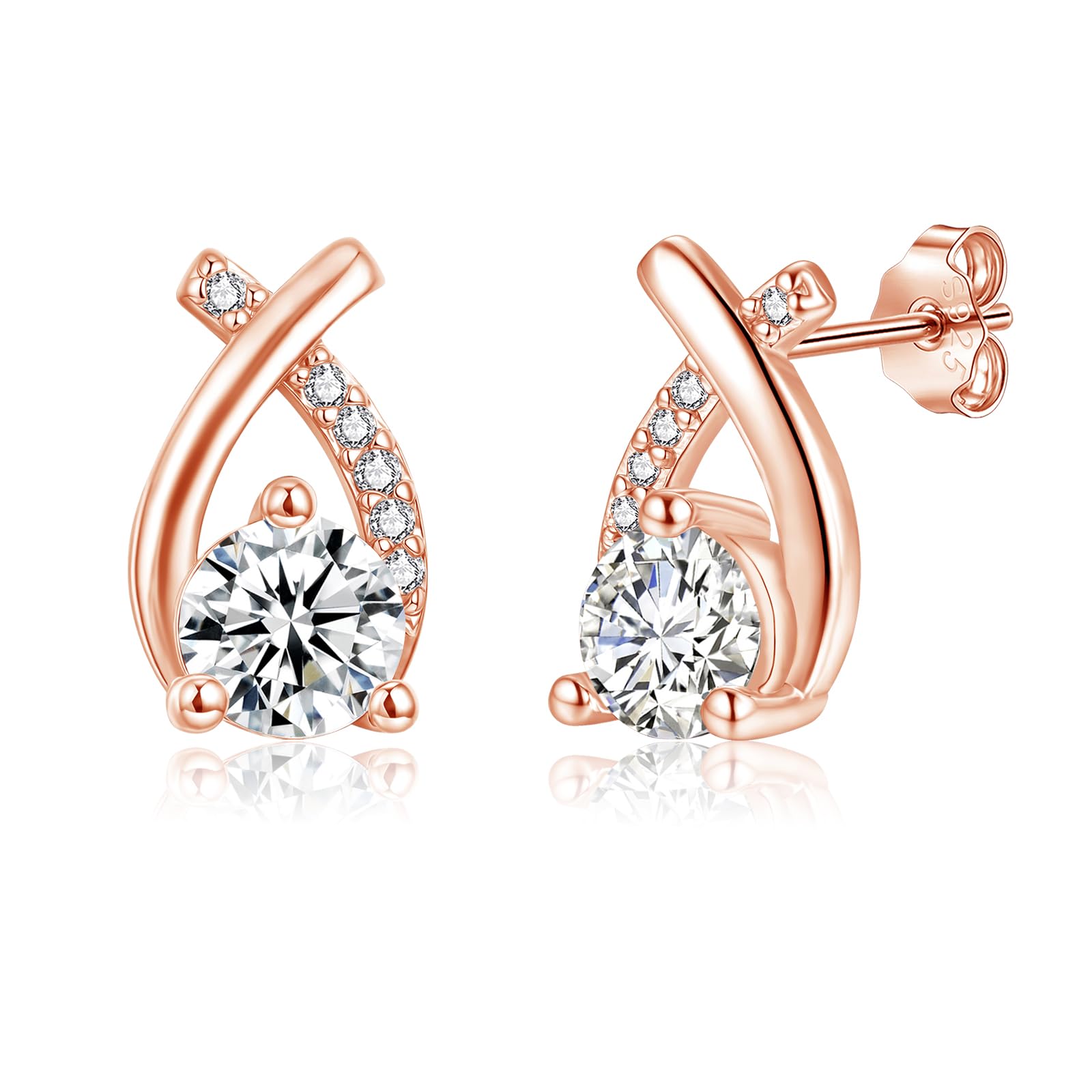 Josfeva 925 Sterling Silber Ohrstecker, Perle Stern Crossover Zirkonia Ohrstecker für Damen, Hypoallergen Schlafen Knorpel Stecker, 925 Silber Klein Ohrringe Stecker, Ohrringe Schmuck mit Geschenkbox