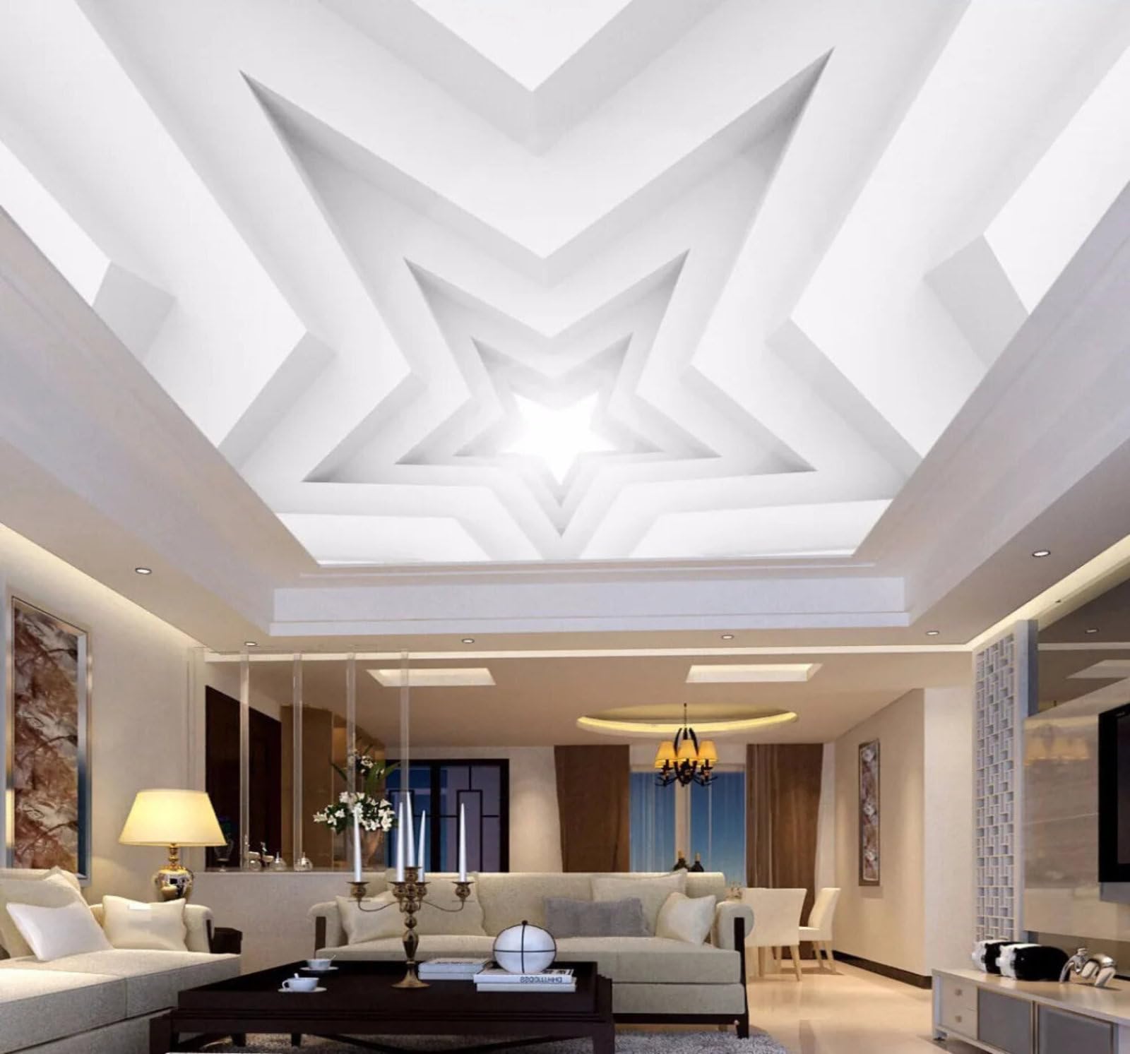 Wallpaper-3D-Xlm 250Cm×170Cm(B×H) Creative Three Dimensional Geometric Stars Art 3D Wallpaper Easy Install Feature Office Living Room Sofa Bedroom Tv Background Wall Decoration-250Cm×170Cm
