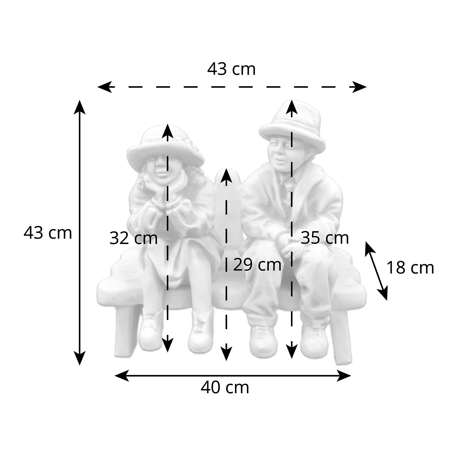 gartendekoparadies.de Personaggio uomo e donna sulla panchina sedile, statuetta in pietra, altezza 43 cm, 24 kg, grigio, resistente al gelo in pietra per esterni