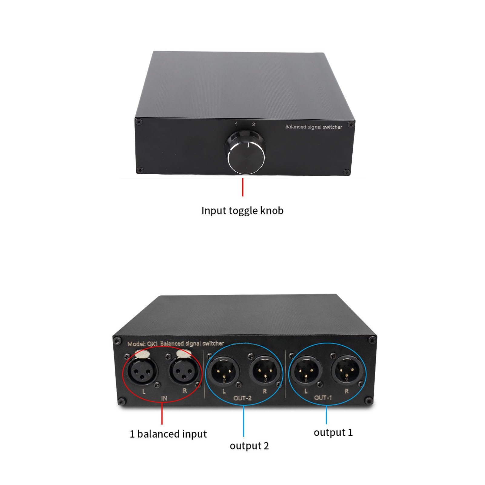 SéLecteur Audio Stéréo à 2 Voies, HiFi XLR Signal sans Perte, L/R Boîte de Séparateur de Commutateur Audio Stéréo pour Lecteur CD de Haut-Parleur Stéréo DVD