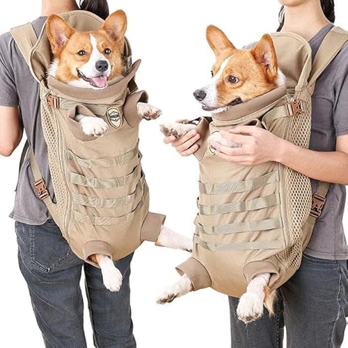 FonVan ペットバックパック サック ペットキャリアバッグ 犬のキャリアバックパック ペットバッグ ドッグ用 抱っこバック 厚地 通気 抱っこ紐 犬用 ペットキャリー リュック型 旅行 お出かけ便利 中型犬/大型犬 (ベージュ, M)