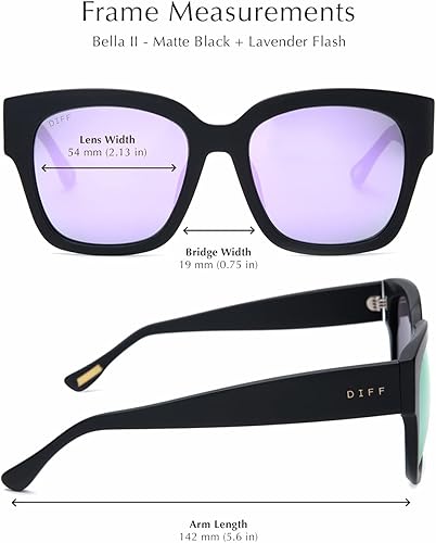 Miniatura 6 de DIFF Bella II - Gafas de sol cuadradas de gran tamaño para mujer, protección UV400, marco negro de moda