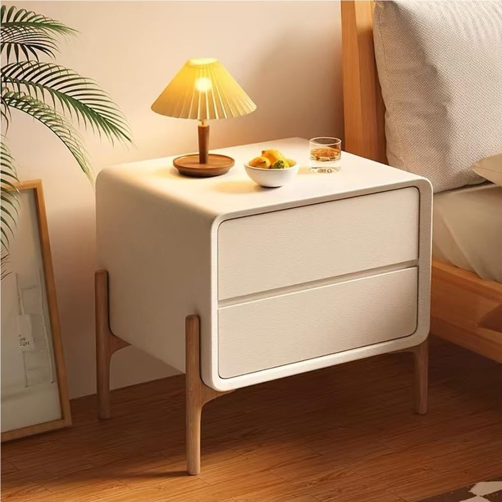 Wooden with 2-Drawer, Multifunctional Bedside Table for Bedroom, Living Room, Practical End Storage, Modern Minimalist Style Accent Side Table(White,40cm-15.7in)