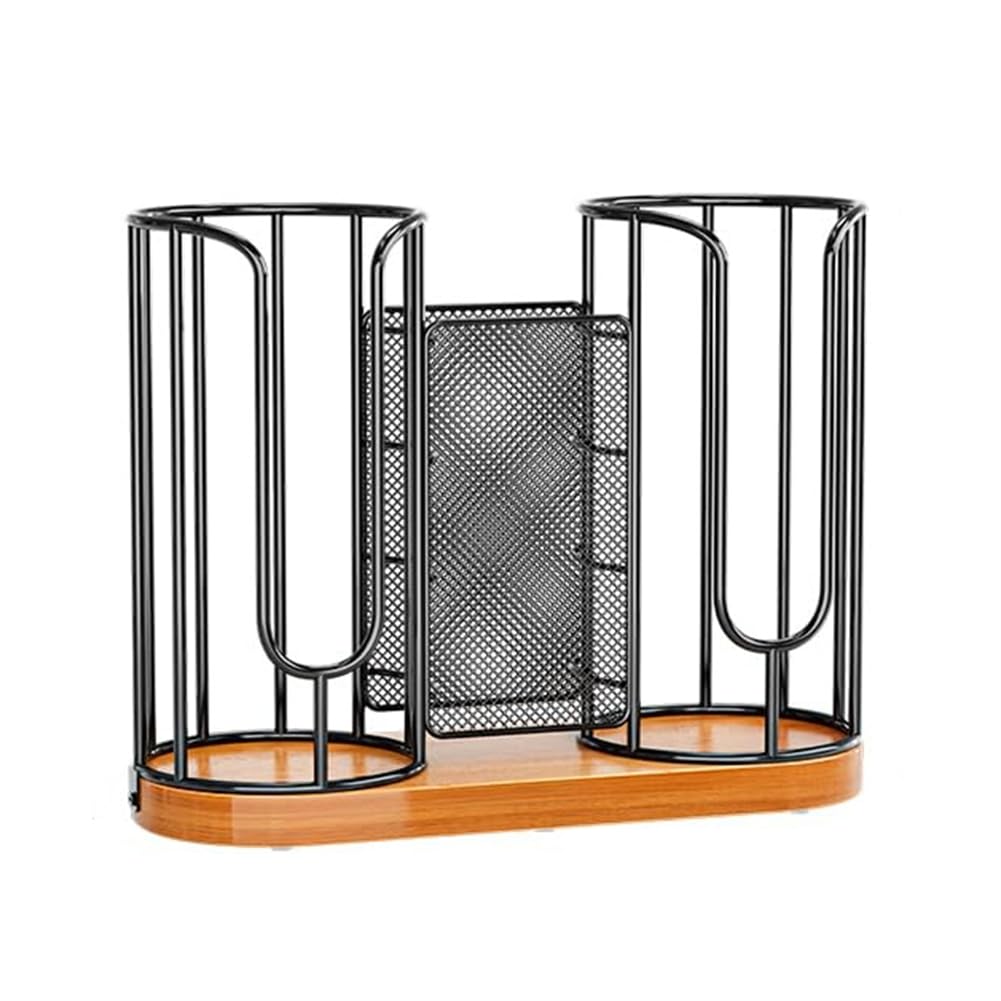 UDSKNV[KSL Coffee Cup and Lids Holder with Wooden Base Paper Plastic Cup Dispenser Straws Organizer Storage