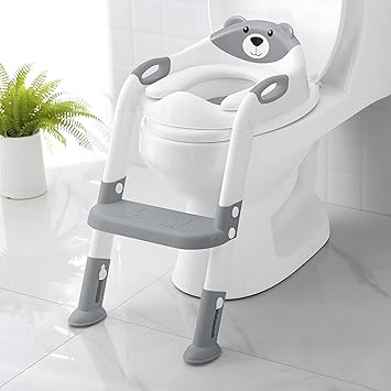 SKYROKU Potty Training Toilet, 2-in-1 Anti-Slip Seat with Step Stool | Wide anti-slip base holds 200+ lbs.Fits round & elongated toilets,6 heights.Tall splash guard stops leaks.Folds to step stool