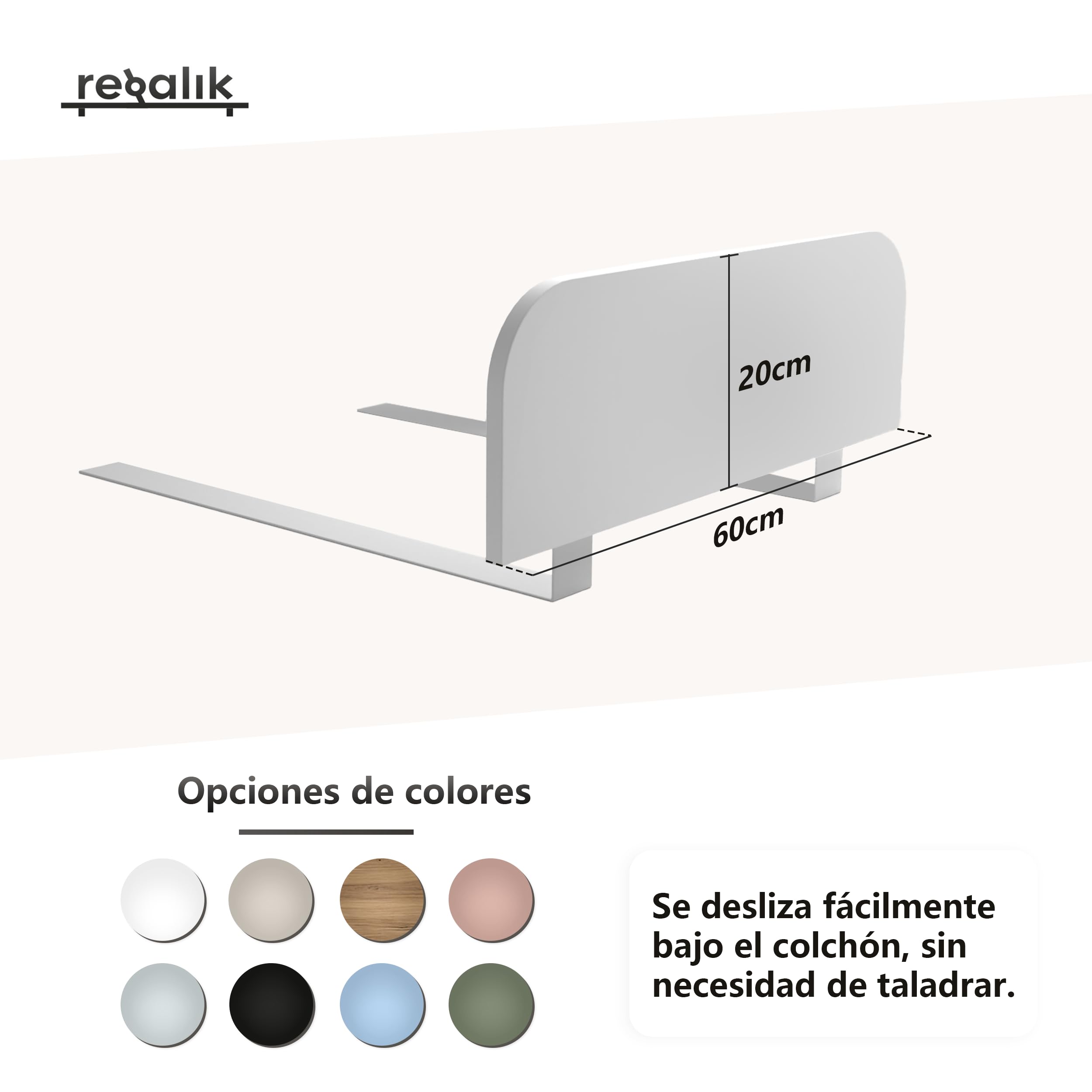 Barandilla de Cama Infantil 90 x 20 cm, Color Blanco, protección anticaídas Estable sin Necesidad de taladrar, protección de Cama de Laminado, fácil instalación Debajo del colchón