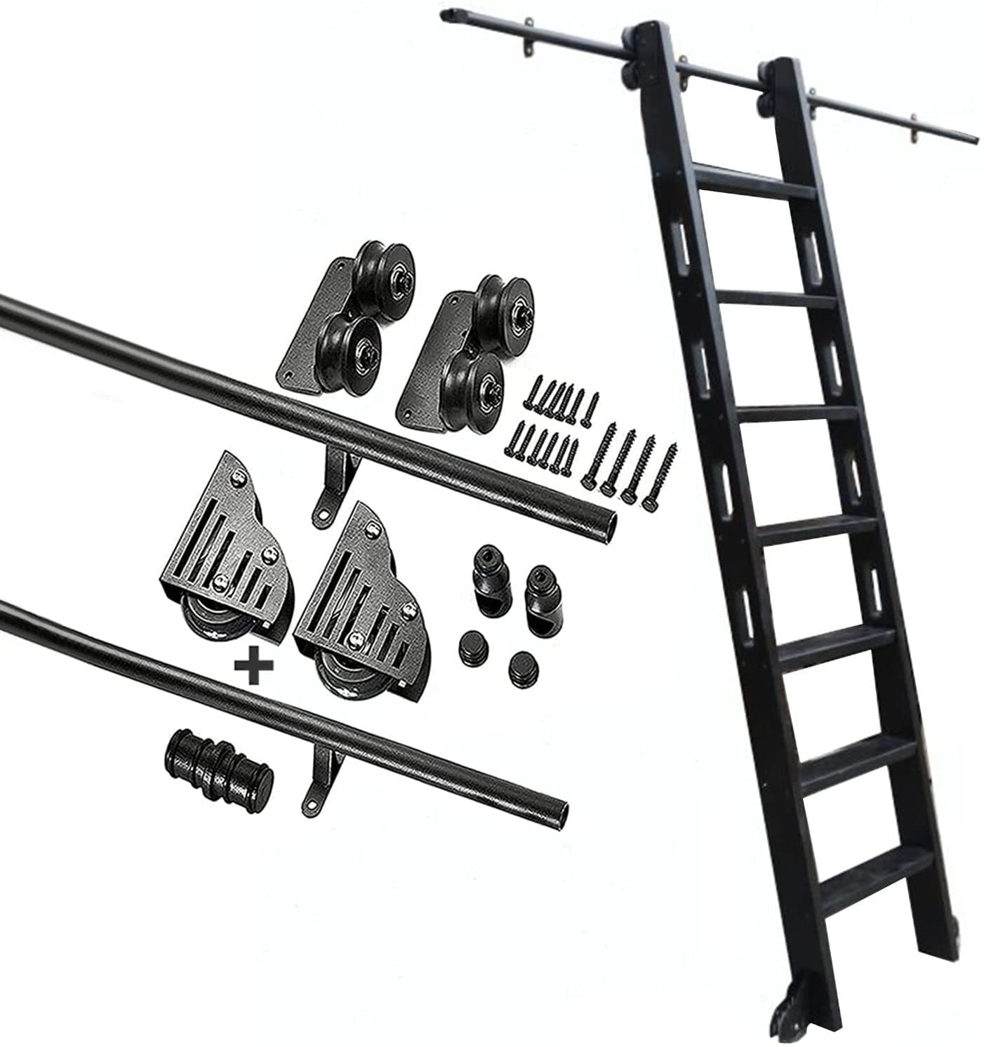 Kit quincaillerie pour échelle coulissante de bibliothèque - Rail rond 200cm
