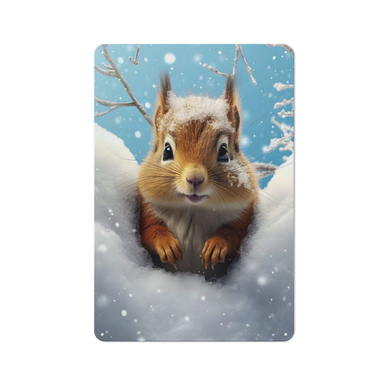 Junmoney Style-10 Winter Wonderland Squirrel Retro Metal Wall Decor 30X20cm, Decorative Tin Sign For Kitchen, Hallway, Bar Or Small Cafe