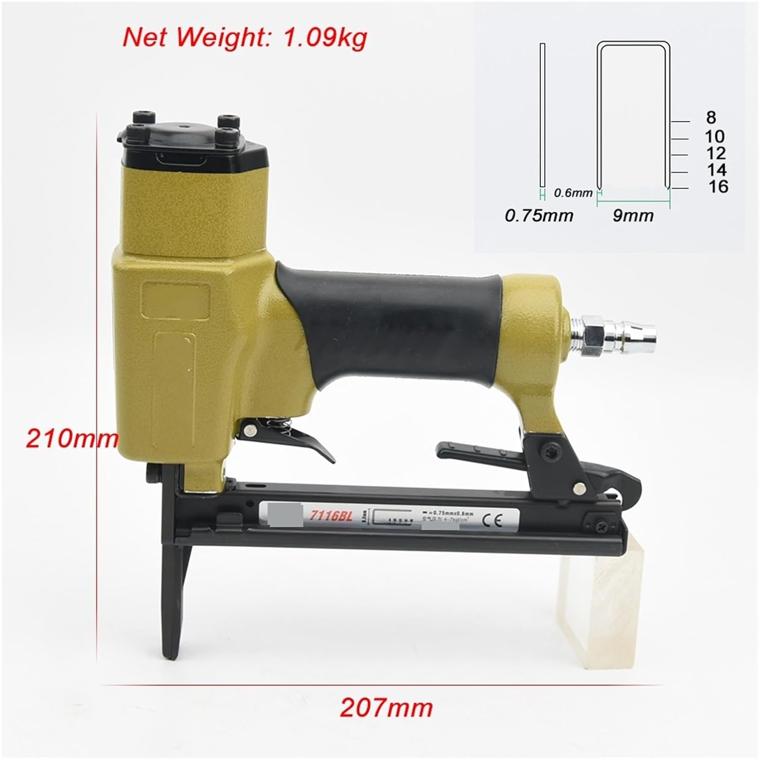 AALLYN Pneumatic Decorative Stapler 22GA 7116BL Pneumatic 9.1mm Staples Gun Mouth Air Stapler
