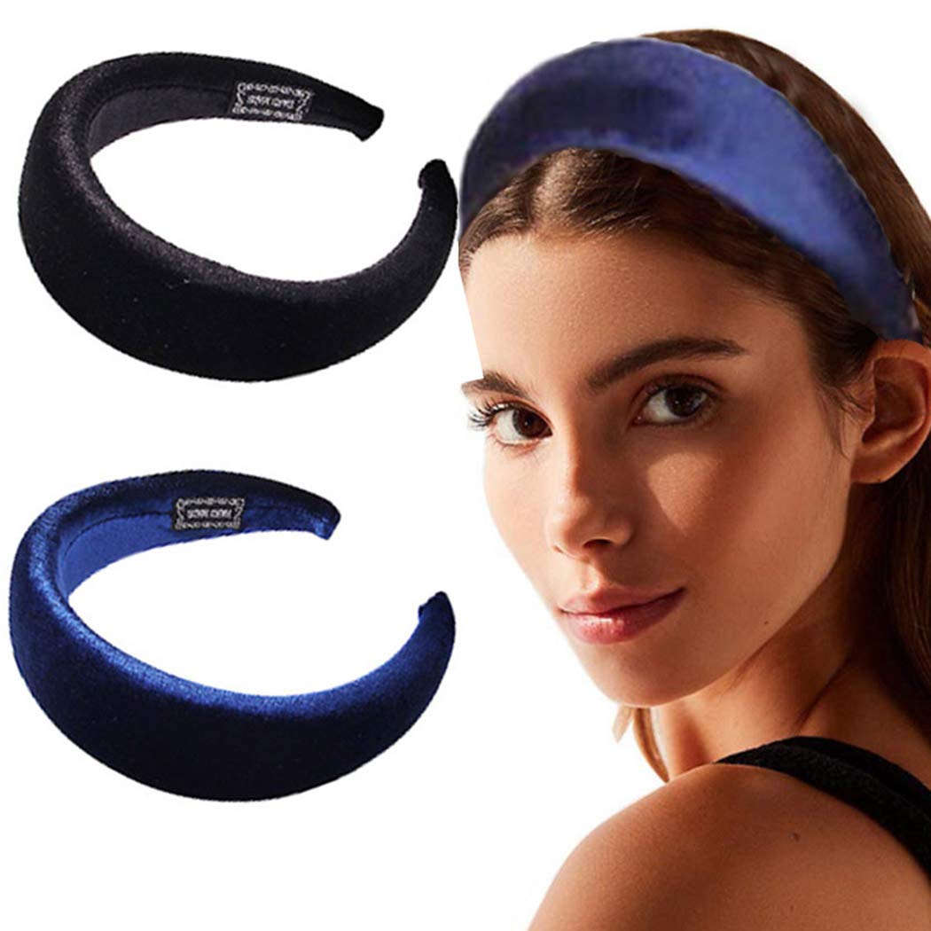Genglass Vintage Headbands Knot Turban Hairband Head wrap for Women and Girls Pack of 2 (Black & Blue)